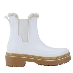 Marc Fisher LTD Fargo White Faux Fur Lined Waterproof Chelsea Rain Boots Size 10